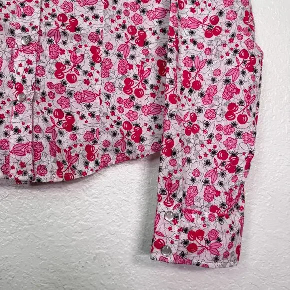 Angie Y2K Shirt Womens Large Cherry Floral Snap Button Western Boho Cotton Top - Picture 7 of 10